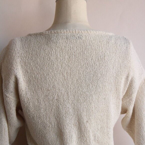 Vintage 1980s Sweater, Bonnie Boerer Ivory Pullover with Fringed Beading, - Picture 9 of 10